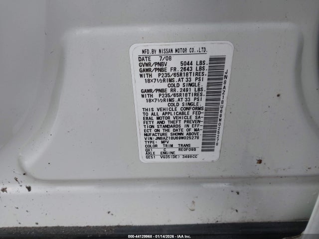 Aukcja sprzedaży 2009 Nissan Murano Sl, vin: JN8AZ18U69W025278, numer aukcji: 44129968