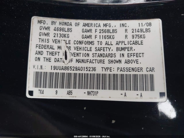 2009 ACURA TL 19UUA86529A015236 Photo 8