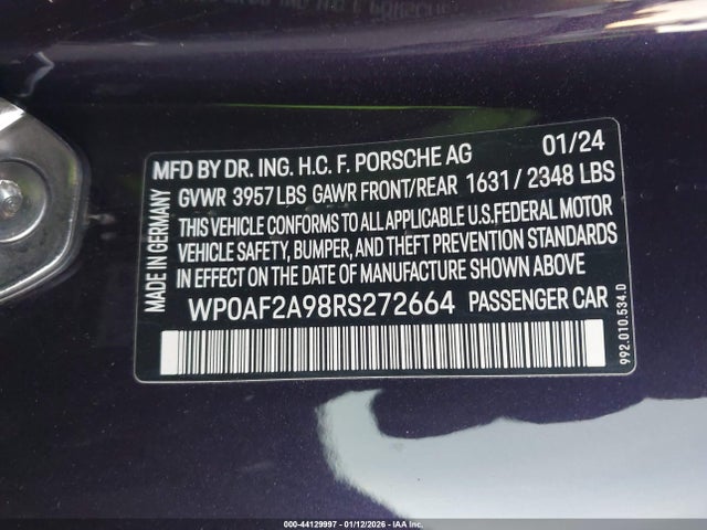 WP0AF2A98RS272664 Porsche 911 Gt3 Rs/s/t