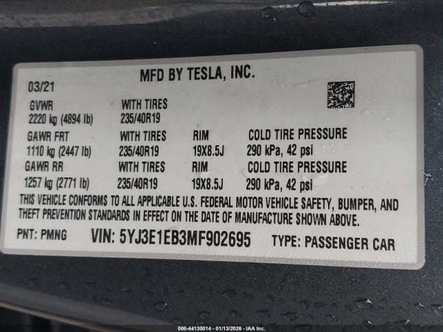 2021 TESLA MODEL 3 5YJ3E1EB3MF902695 Photo 8