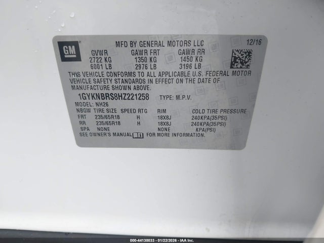 2017 CADILLAC XT5 1GYKNBRS8HZ221258 Photo 8