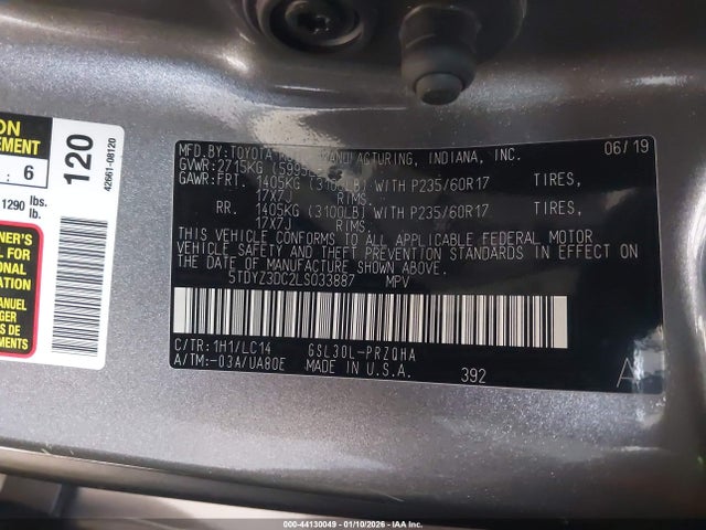 5TDYZ3DC2LS033887 Toyota SIENNA XLE