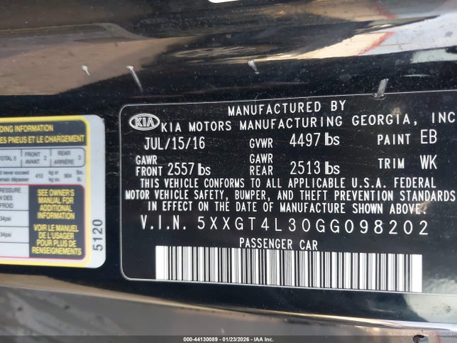 5XXGT4L30GG098202 KIA Optima Lx