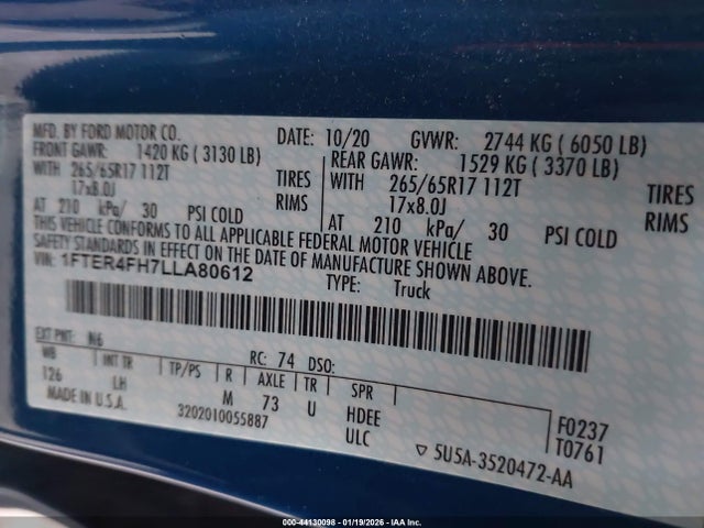 1FTER4FH7LLA80612 Ford Ranger Xlt