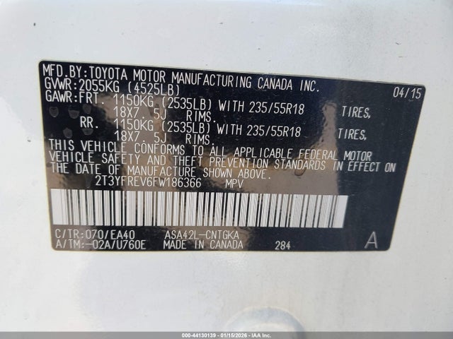 Toyota Rav4 Limited 2015 2T3YFREV6FW186366 Image 9