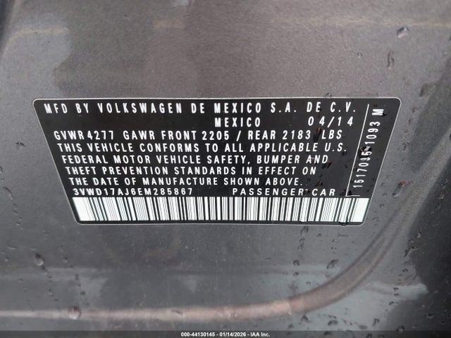 Продаж на аукціоні авто 2014 Volkswagen Jetta 1.8t Se, vin: 3VWD17AJ6EM285867, номер лоту: 44130145