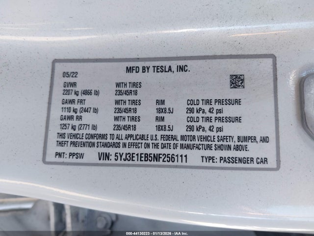 2022 TESLA MODEL 3 5YJ3E1EB5NF256111 Photo 8