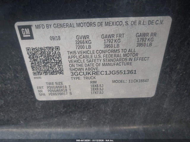 3GCUKREC1JG551361 Chevrolet Silverado 1500 2lt