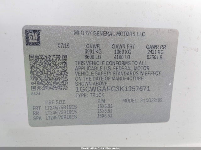 1GCWGAFG3K1357671 Chevrolet Express 2500 Work Van