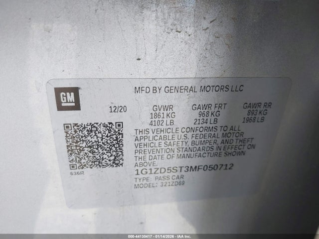 1G1ZD5ST3MF050712 Chevrolet Malibu Fwd Lt