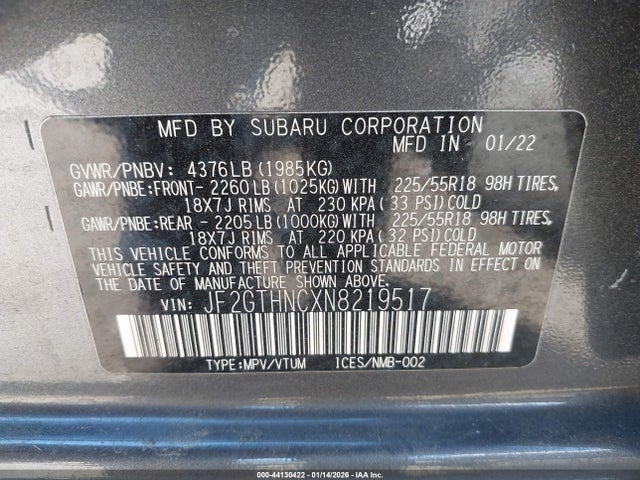 JF2GTHNCXN8219517 Subaru Crosstrek Limited