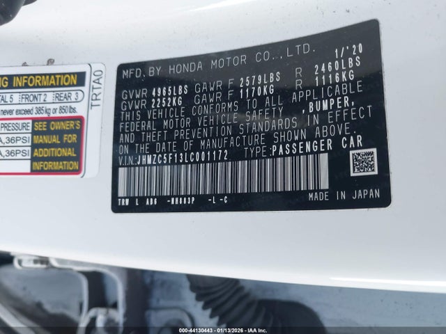 JHMZC5F13LC001172 Honda CLARITY PLUG-IN HYBRID