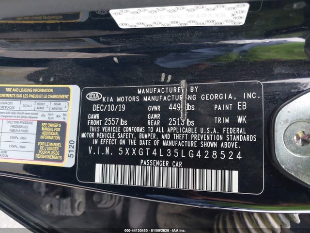 44130450 :رقم المزاد ، 5XXGT4L35LG428524 vin ، 2020 Kia Optima Lx مزاد بيع