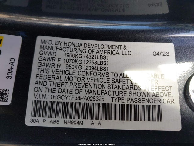 1HGCY1F38PA028325 Honda ACCORD EX