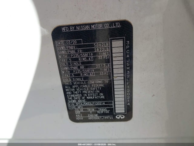 3PCAJ5M32LF120214 Infiniti Qx50 Luxe Awd