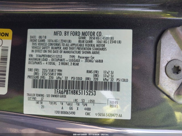 Ford Mustang Ecoboost 2019 1FA6P8TH8K5115253 Image 9