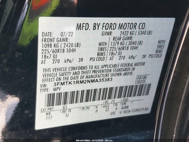 Ford Mustang Mach-e Select 2022 3FMTK1RM2NMA35383 Image 9