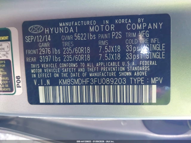 Hyundai Santa Fe Gls 2015 KM8SMDHF3FU089203 Image 9