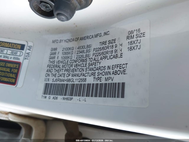 5J6RM4H98GL112568 Honda Cr-v Touring