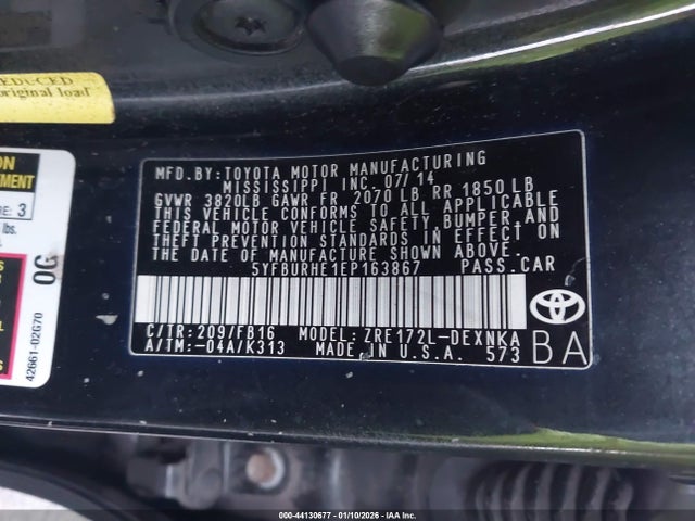 5YFBURHE1EP163867 Toyota Corolla Le Plus