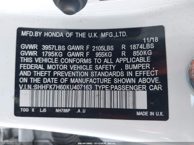 SHHFK7H60KU407163 Honda CIVIC EX