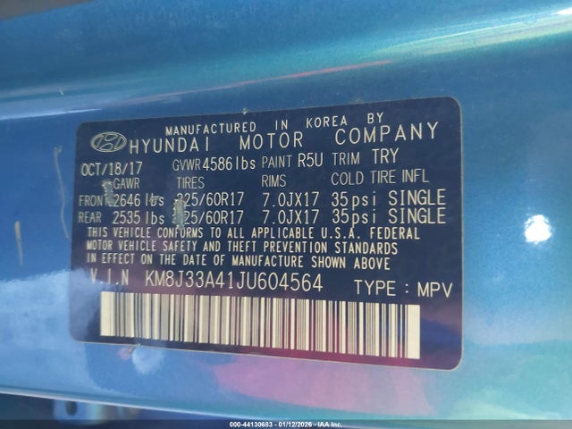 KM8J33A41JU604564 Hyundai TUCSON SEL