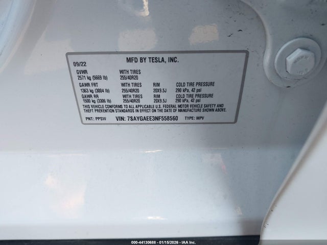2022 TESLA MODEL Y 7SAYGAEE3NF558560 Photo 8