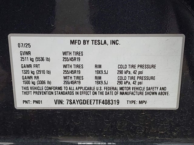 Aukcja sprzedaży 2026 Tesla Model Y Long Range Launch Series/premium All-wheel Drive, vin: 7SAYGDEE7TF408319, numer aukcji: 44130693