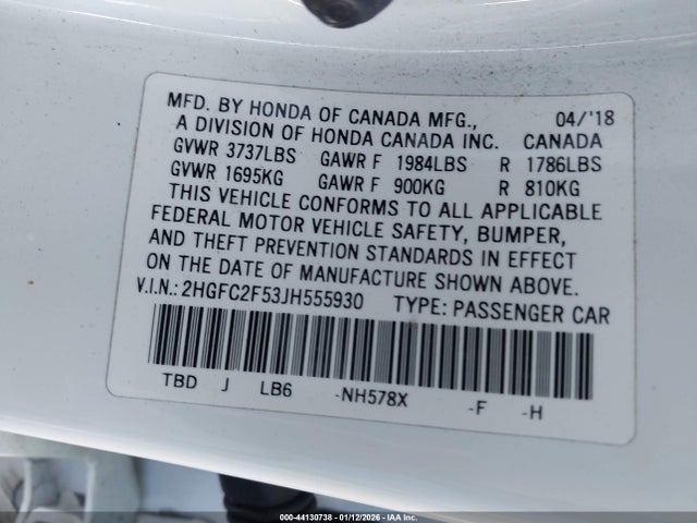 Honda Civic Lx 2018 2HGFC2F53JH555930 Image 9