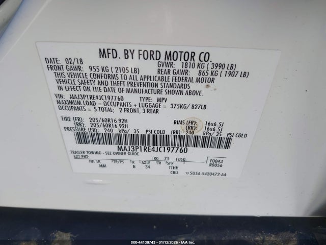 MAJ3P1RE4JC197760 Ford ECOSPORT S