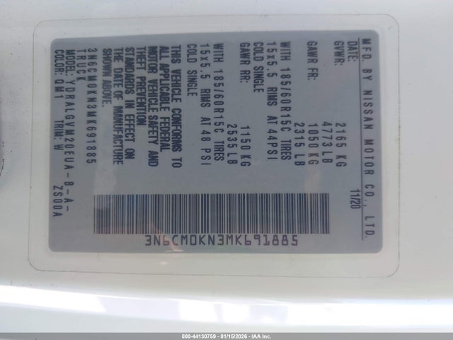 3N6CM0KN3MK691885 Nissan Nv200 Cargo Sv Xtronic Cvt