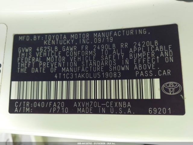 2020 TOYOTA CAMRY 4T1C31AK0LU519083 Photo 8