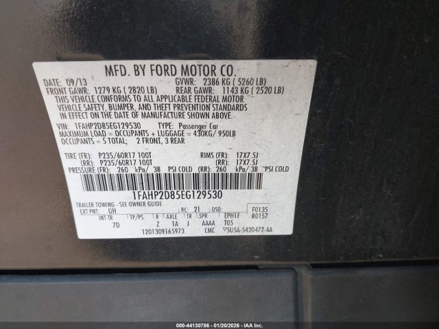 Ford TAURUS SE 2014 1FAHP2D85EG129530 Image 9