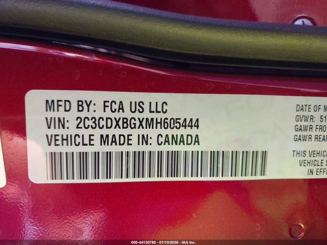 2C3CDXBGXMH605444 Dodge Charger Sxt Rwd