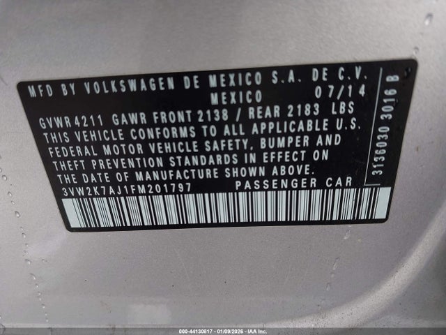 Volkswagen Jetta 2.0l S 2015 3VW2K7AJ1FM201797 Image 9