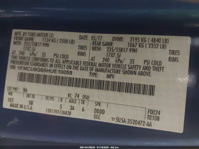 1FMCU9G95HUE10058 Ford ESCAPE SE