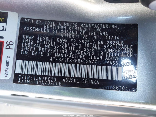 Toyota CAMRY LE 2015 4T4BF1FK3FR455577 Image 9