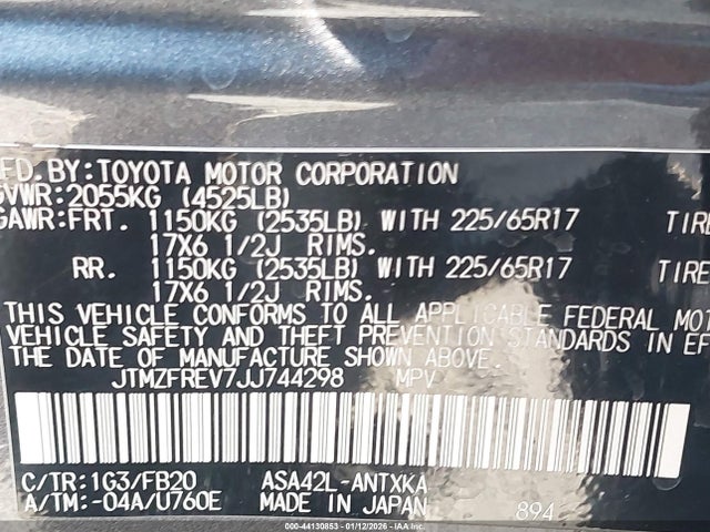 JTMZFREV7JJ744298 Toyota RAV4 LE