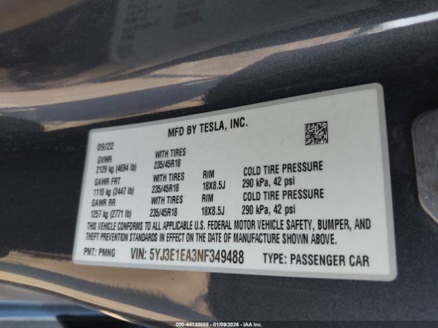 2022 TESLA MODEL 3 5YJ3E1EA3NF349488 Photo 8