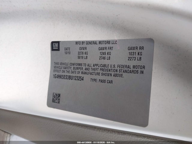 44130908 :رقم المزاد ، 1G4HK5ES3BU123254 vin ، 2011 Buick Lucerne Super مزاد بيع