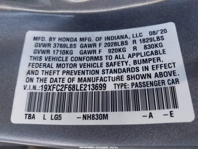 Honda Civic Lx 2020 19XFC2F68LE213699 Image 9