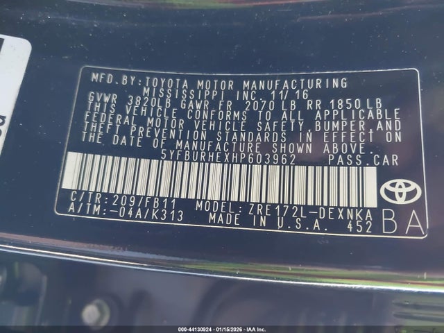 2017 TOYOTA COROLLA 5YFBURHEXHP603962 Photo 8