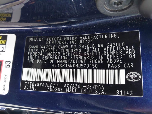 4T1K61AK0MU573150 Toyota CAMRY XSE