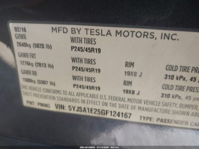 2016 TESLA MODEL S 5YJSA1E25GF124167 Photo 8