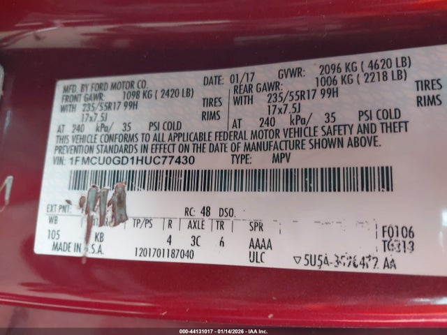 Ford ESCAPE SE 2017 1FMCU0GD1HUC77430 Image 9