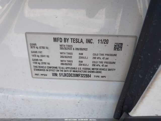 2021 TESLA MODEL X 5YJXCDE28MF322884 Photo 8