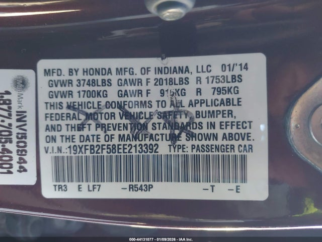 Honda r18z1 2014 19XFB2F58EE213392 Image 9