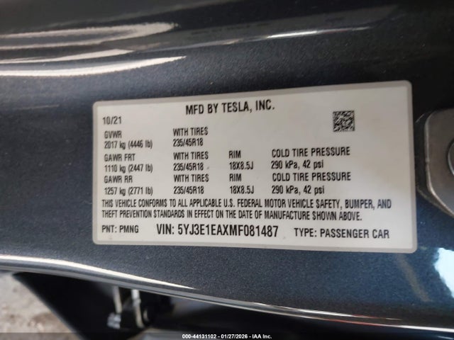 2021 TESLA MODEL 3 5YJ3E1EAXMF081487 Photo 8