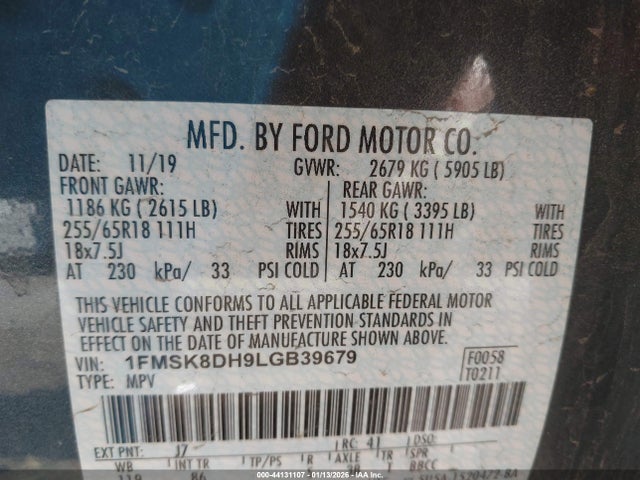 1FMSK8DH9LGB39679 Ford EXPLORER XLT