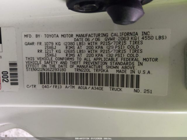 2006 TOYOTA TACOMA 5TENX22N16Z293180 Photo 8
